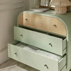 Maude Chest Of 3 Drawers, Muted Pistachio Ash With Raffia 15 Maude Chest Of 3 Drawers, Muted Pistachio Ash With Raffia -Daals XXCOD 035 GREEN RAF scene2
