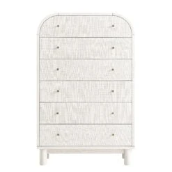 Maude Tall Chest, Washed White Ash With Raffia