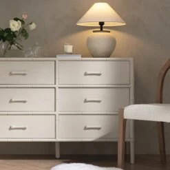 Elstowe Faux Bamboo 6-Drawer Chest, Shaded White -Daals XXCOD 062 BEIGE scene2