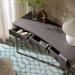 Thalia Concave Dressing Table, Silver Oak -Daals XXDSK 022 SILVEROAK scene2