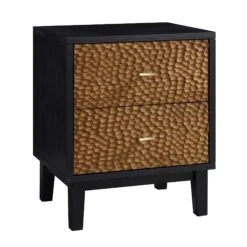 Bianca Chip Carved Bedside Table, Antique Bronze & Black -Daals XXNS 007 GOLD BLACK WB2