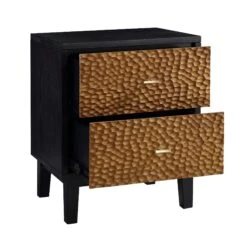 Bianca Chip Carved Bedside Table, Antique Bronze & Black -Daals XXNS 007 GOLD BLACK WB3