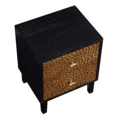 Bianca Chip Carved Bedside Table, Antique Bronze & Black -Daals XXNS 007 GOLD BLACK WB4