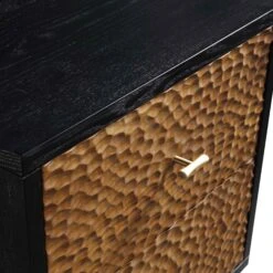 Bianca Chip Carved Bedside Table, Antique Bronze & Black -Daals XXNS 007 GOLD BLACK detail1