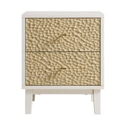 Bianca Chip Carved Bedside Table, Sand Beige & Ivory -Daals XXNS 007 TAUPE WHITE WB1