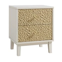Bianca Chip Carved Bedside Table, Sand Beige & Ivory -Daals XXNS 007 TAUPE WHITE WB2