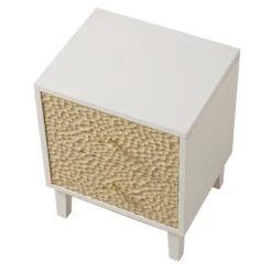 Bianca Chip Carved Bedside Table, Sand Beige & Ivory -Daals XXNS 007 TAUPE WHITE WB4