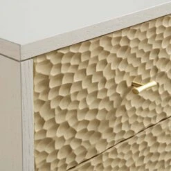 Bianca Chip Carved Bedside Table, Sand Beige & Ivory -Daals XXNS 007 TAUPE WHITE detail1