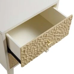 Bianca Chip Carved Bedside Table, Sand Beige & Ivory -Daals XXNS 007 TAUPE WHITE detail2