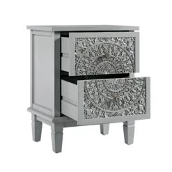 Chantilly Mid Grey Carved 2 Drawer Bedside Table -Daals XXNS 011 GREY WB3