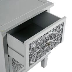 Chantilly Mid Grey Carved 2 Drawer Bedside Table -Daals XXNS 011 GREY detail2