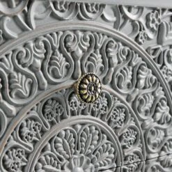 Chantilly Mid Grey Carved 2 Drawer Bedside Table -Daals XXNS 011 GREY detail3