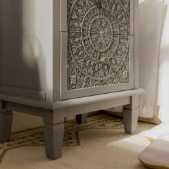 Chantilly Mid Grey Carved 2 Drawer Bedside Table -Daals XXNS 011 GREY scene4