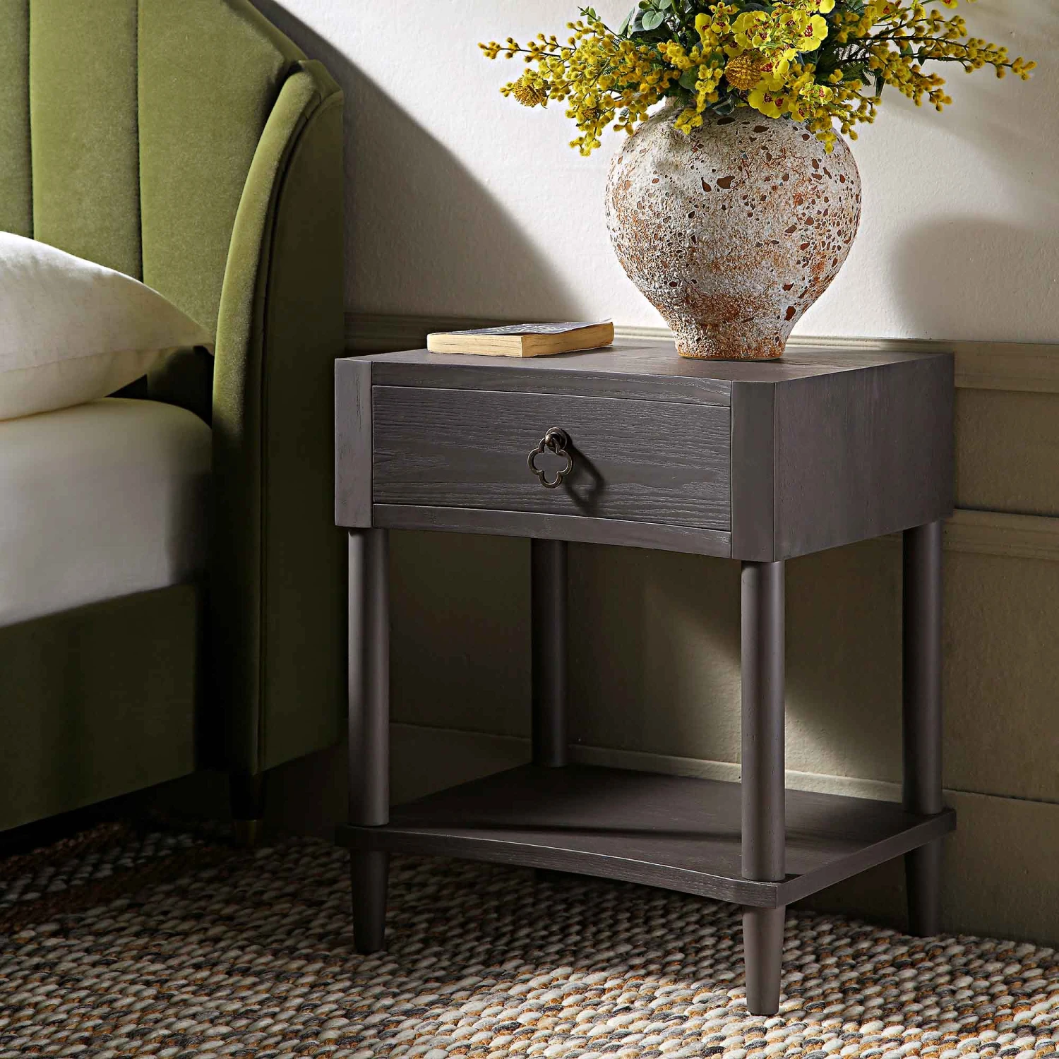 Thalia Concave 1 Drawer Bedside Table, Silver Oak 1 Thalia Concave 1 Drawer Bedside Table, Silver Oak