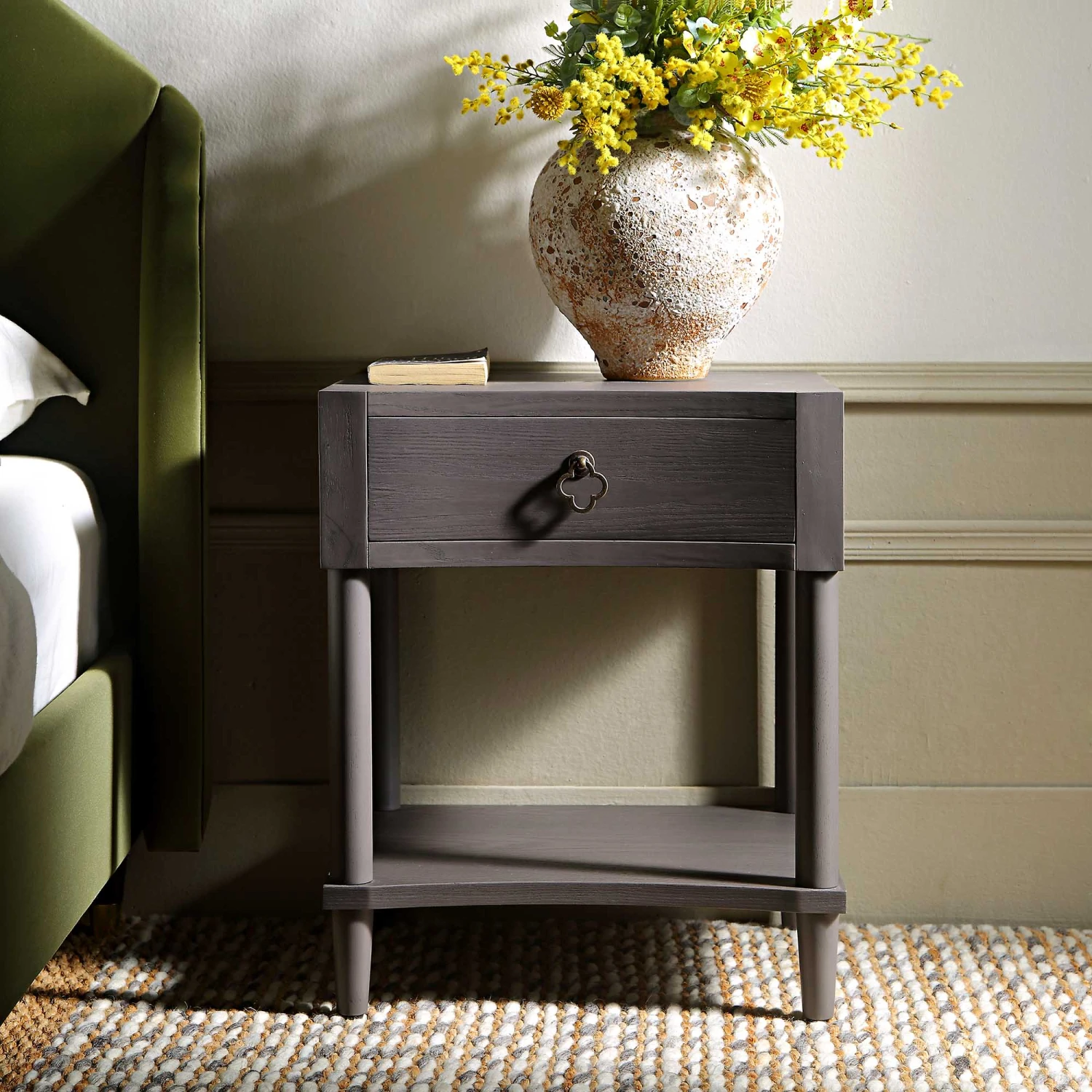 Thalia Concave 1 Drawer Bedside Table, Silver Oak 2 Thalia Concave 1 Drawer Bedside Table, Silver Oak - Image 2