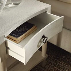 Thalia Concave 1 Drawer Bedside Table, Washed White -Daals XXNS 020 WHITEWASH scene2