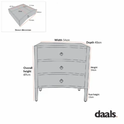 Thalia Concave 3 Drawer Bedside Table, Silver Oak -Daals XXNS 021 CHART