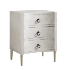 Thalia Concave 3 Drawer Bedside Table, Washed White -Daals XXNS 021 WHITEWASH WB2