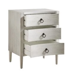Thalia Concave 3 Drawer Bedside Table, Washed White -Daals XXNS 021 WHITEWASH WB3
