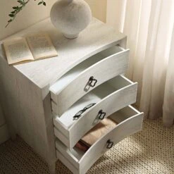 Thalia Concave 3 Drawer Bedside Table, Washed White -Daals XXNS 021 WHITEWASH scene2