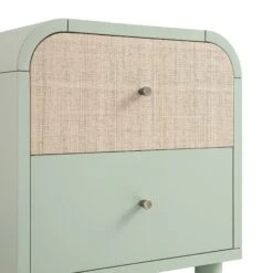 Maude 2 Drawer Bedside Table, Muted Pistachio Ash With Raffia -Daals XXNS 029 GREEN RAF detail1