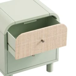 Maude 2 Drawer Bedside Table, Muted Pistachio Ash With Raffia -Daals XXNS 029 GREEN RAF detail2