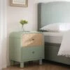 Maude 2 Drawer Bedside Table, Muted Pistachio Ash With Raffia
