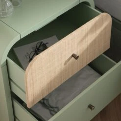 Maude 2 Drawer Bedside Table, Muted Pistachio Ash With Raffia -Daals XXNS 029 GREEN RAF scene3