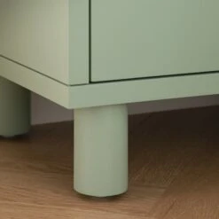 Maude 2 Drawer Bedside Table, Muted Pistachio Ash With Raffia -Daals XXNS 029 GREEN RAF scene4