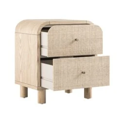 Maude 2 Drawer Bedside Table, Natural Ash With Raffia -Daals XXNS 029 NAT RAF WB4