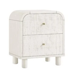 Maude 2 Drawer Bedside Table, Washed White Ash With Raffia -Daals XXNS 029 WHITE RAF WB2