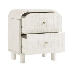 Maude 2 Drawer Bedside Table, Washed White Ash With Raffia -Daals XXNS 029 WHITE RAF WB3