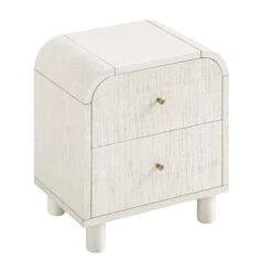 Maude 2 Drawer Bedside Table, Washed White Ash With Raffia -Daals XXNS 029 WHITE RAF WB4