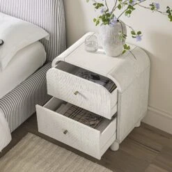 Maude 2 Drawer Bedside Table, Washed White Ash With Raffia -Daals XXNS 029 WHITE RAF scene4