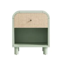 Maude 1 Drawer Bedside Table, Muted Pistachio Ash With Raffia -Daals XXNS 031 GREEN RAF WB1