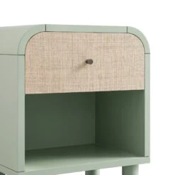 Maude 1 Drawer Bedside Table, Muted Pistachio Ash With Raffia -Daals XXNS 031 GREEN RAF detail1
