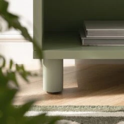 Maude 1 Drawer Bedside Table, Muted Pistachio Ash With Raffia -Daals XXNS 031 GREEN RAF scene4