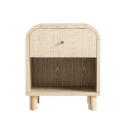 Maude 1 Drawer Bedside Table, Natural Ash With Raffia