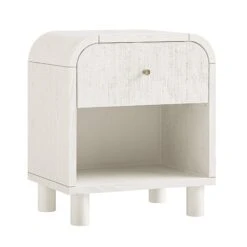 Maude 1 Drawer Bedside Table, Washed White Ash With Raffia -Daals XXNS 031 WHITE RAF WB2