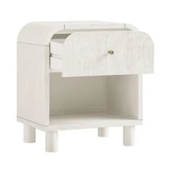 Maude 1 Drawer Bedside Table, Washed White Ash With Raffia -Daals XXNS 031 WHITE RAF WB3