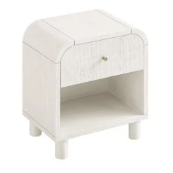 Maude 1 Drawer Bedside Table, Washed White Ash With Raffia -Daals XXNS 031 WHITE RAF WB4