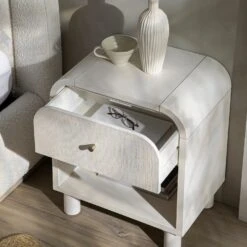 Maude 1 Drawer Bedside Table, Washed White Ash With Raffia -Daals XXNS 031 WHITE RAF scene2
