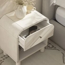 Maude 1 Drawer Bedside Table, Washed White Ash -Daals XXNS 032 WHITE WHITE scene3