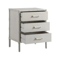 Elstowe Faux Bamboo 3-Drawer Bedside Table, Shaded White -Daals XXNS 060 BEIGE WB3