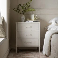 Elstowe Faux Bamboo 3-Drawer Bedside Table, Shaded White