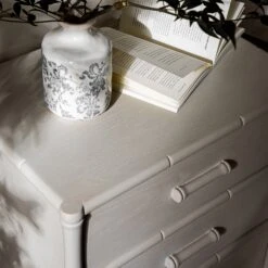 Elstowe Faux Bamboo 3-Drawer Bedside Table, Shaded White -Daals XXNS 060 BEIGE scene5