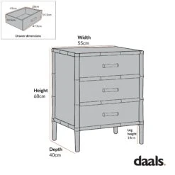 Elstowe Faux Bamboo 3-Drawer Bedside Table, Warm Grey 25 Elstowe Faux Bamboo 3-Drawer Bedside Table, Warm Grey -Daals XXNS 060 CHART 3