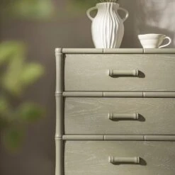 Elstowe Faux Bamboo 3-Drawer Bedside Table, Sage Green -Daals XXNS 060 GREEN scene3