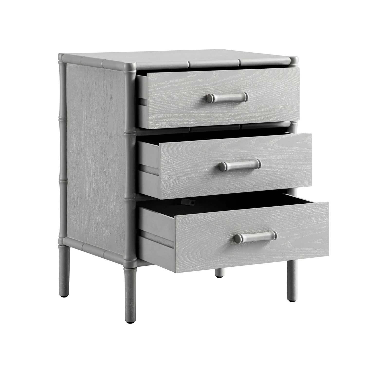 Elstowe Faux Bamboo 3-Drawer Bedside Table, Warm Grey 11 Elstowe Faux Bamboo 3-Drawer Bedside Table, Warm Grey - Image 11
