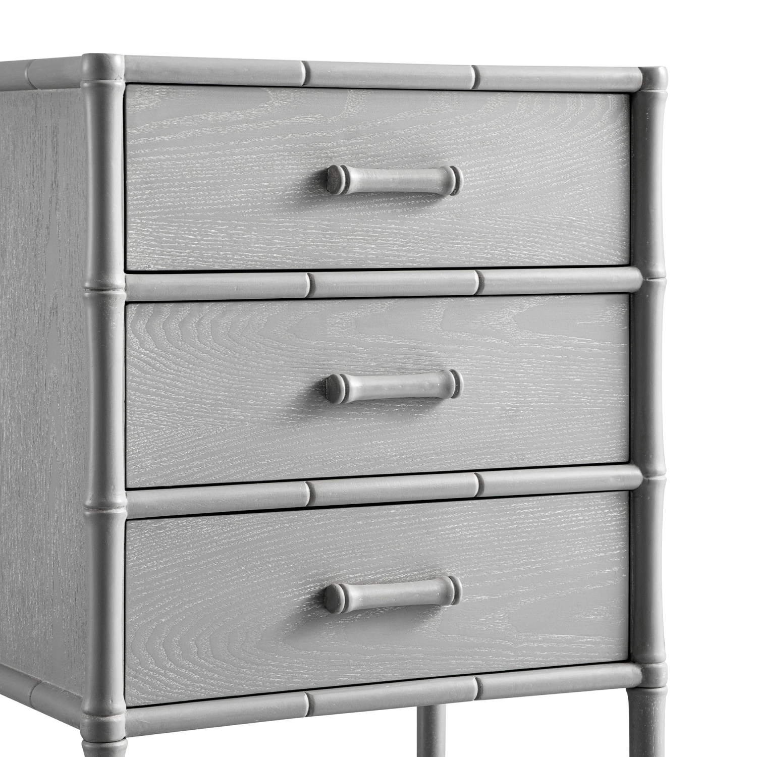 Elstowe Faux Bamboo 3-Drawer Bedside Table, Warm Grey 14 Elstowe Faux Bamboo 3-Drawer Bedside Table, Warm Grey - Image 14
